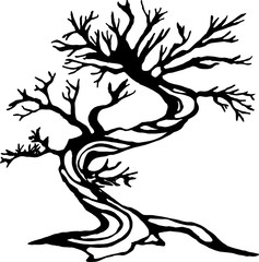 Illustration of a running tree with a spiral ornament. The roots of the feet.