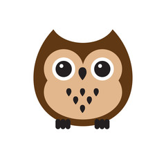 Vector flat cartoon kawaii brown owl isolated on white background 