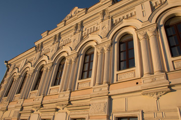 A work of architecture in the rays of the sunset.