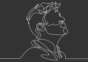 Continuous one line drawing of man portrait. Hairstyle. Fashionable men's style.