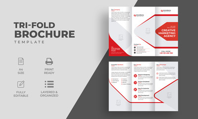 Trifold Brochure Template |  Professional Brochure Design with Red Elements