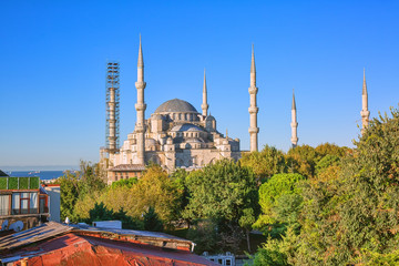 Blue Mosque in Sultanahmet square, popular tourist destination in Istanbul, Turkey