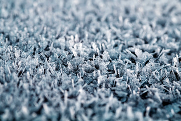 festive new year natural background with shiny transparent texture crystals of cold frost cover the surface in the winter frosty morning