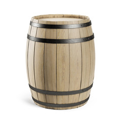 Obraz premium Oak barrel isolated on white background. Clipping path included. 3d illustration