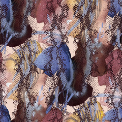 Slangenhuid patroon dierlijk leer naadloze print. Decoratieve slang sieraad op abstracte aquarel achtergrond. Trendy textiel mode stof design.