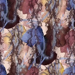 Deurstickers Dierenhuid Slangenhuid patroon dierlijk leer naadloze print. Decoratieve slang sieraad op abstracte aquarel achtergrond. Trendy textiel mode stof design.