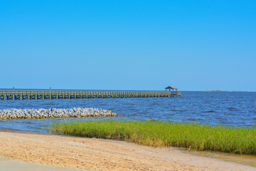 Fishing pier on the Mississippi Gulf Coast. Biloxi, Gulf of Mexico, Harrison County, Mississippi USA