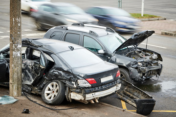 Obraz na płótnie Canvas car crash accident on street. damaged automobiles