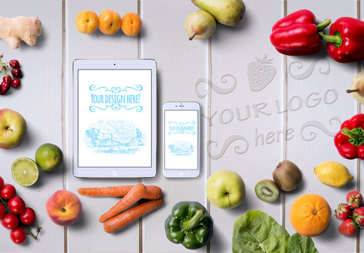 Organic Food Tablet and Phone Mockup