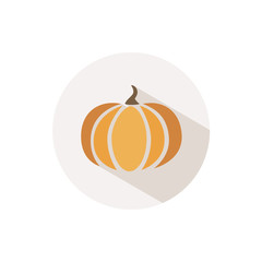Pumpkin. Icon with shadow on a beige circle. Halloween and fall vector illustration