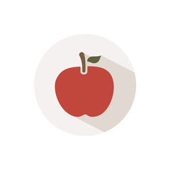 Red apple. Icon with shadow on a beige circle. Fall vector illustration