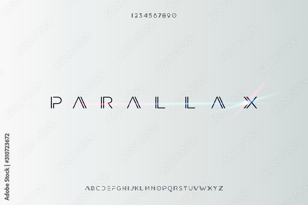Poster parallax. abstract technology futuristic alphabet font. digital space typography vector illustration