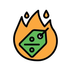 black friday related discount tag in fire or hot deal vector with editable stroke