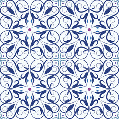 Seamless tiles background in portuguese style. Mosaic pattern for ceramic in dutch, portuguese, spanish, italian style.