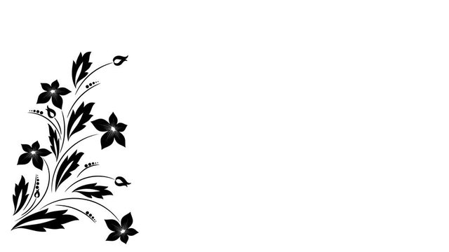 Animation of a pattern of black flowers on a white background