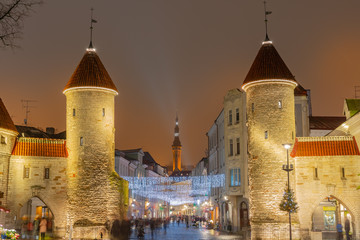 Viru Gate in the old town of Tallinn, Estonia	