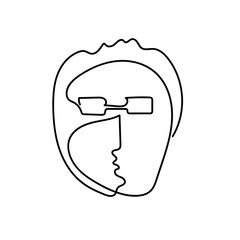 Outline man Face drawn by a continuous line isolated on a white background. Line art portrait of a man with stylish haircut and glasses. Minimalist graphic vector illustration of a character young man