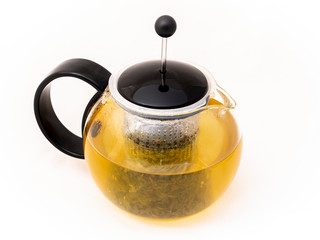 Modern glass tea kettle or teapot green tea