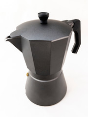 Real grey classic italian coffee pot on white background