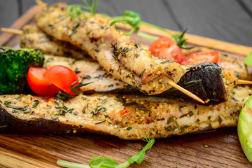 Grilled eggplants with garlic,chili and ginger sauce