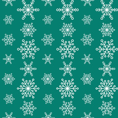 Winter seamless pattern with white snowflakes on blue background.
