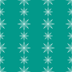 Winter seamless pattern with white snowflakes on blue background.