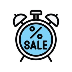 black friday related discount tag and sale time clock vector in filled style