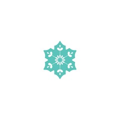 Blue flat snowflake icon isolated on white. New Year pictogram. Vector illustration.