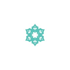 Blue flat snowflake icon isolated on white. New Year pictogram. Vector illustration.