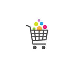 Shopping cart with goods button. Bright purchase. simple icon isolated on white background. Store trolley