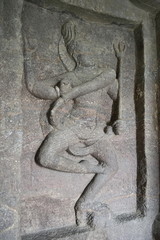 Fototapeta na wymiar Cave 16 : Kailasa Courtyard, East Gallery, Siva dancing the Tandava. Ellora Caves, Aurangabad, Maharashtra, India