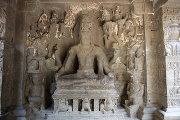 Cave 16 : Shiva on lion throne. Ellora Caves, Aurangabad, Maharashtra, India
