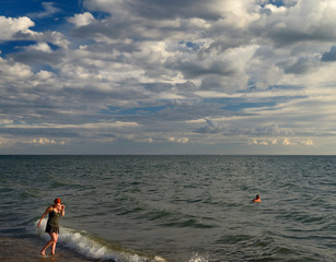 Swimming in cold Lake Ontario at Hanlan's Point Beach Toronto Islands