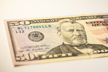 Close up of fifty us dollars
