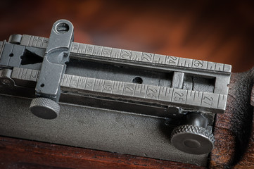 Springfield M1903 rear Buffington leaf rifle sight mounted on M1903 rifle - obrazy, fototapety, plakaty