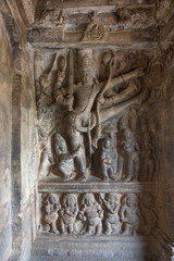 Fototapeta na wymiar Cave 2 : Lord Vishnu as Trivikarma. Badami Caves, Bijapur district, Karnataka, India