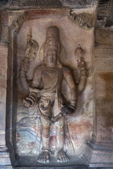 Cave 3 : Giant figurine of 4 armed Vishnu. Badami Caves, Bijapur district, Karnataka, India