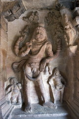 Fototapeta na wymiar Cave 3 : Lord Vishnu as Narasimha. Badami Caves, Bijapur district, Karnataka, India
