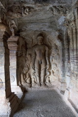 Obraz premium Cave 4 : Sculpture of Bahubali. Jain Temple. Badami Caves, Bijapur district, Karnataka, India