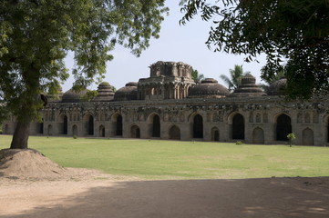 Fototapeta na wymiar Elephant Stables. Eleven domed chambers for the royal elephants. Hampi Monuments, Karnataka , India