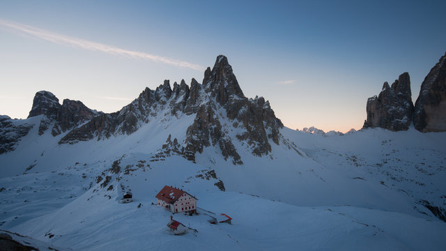Sunset in the Italian Alps. Mountain wide background. 