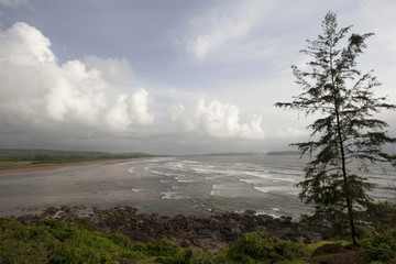 Vast expanse of beach with gentle waves, India