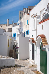 The historic center of Peschici with its typical white houses, Gargano, Puglia.