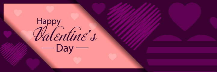 Happy Valentines Day banner with text and hearts. Vector illustration