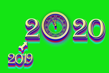 New year 2020 cream number with  alarm clock. 3d rendering