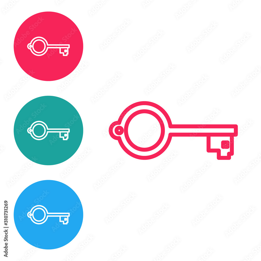Aufkleber red line ancient key for game icon isolated on white background. set icons in circle buttons. vector