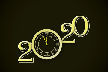 New year 2020 cream number with  alarm clock. 3d rendering