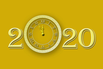 New year 2020 cream number with  alarm clock. 3d rendering