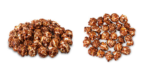 Chocolate popcorn on a white isolated background