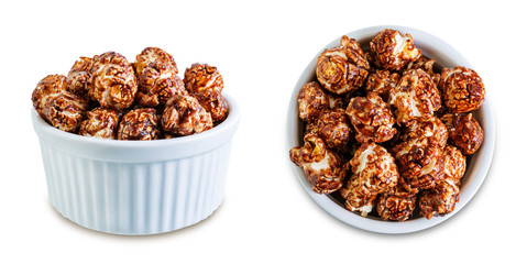 Chocolate popcorn on a white isolated background